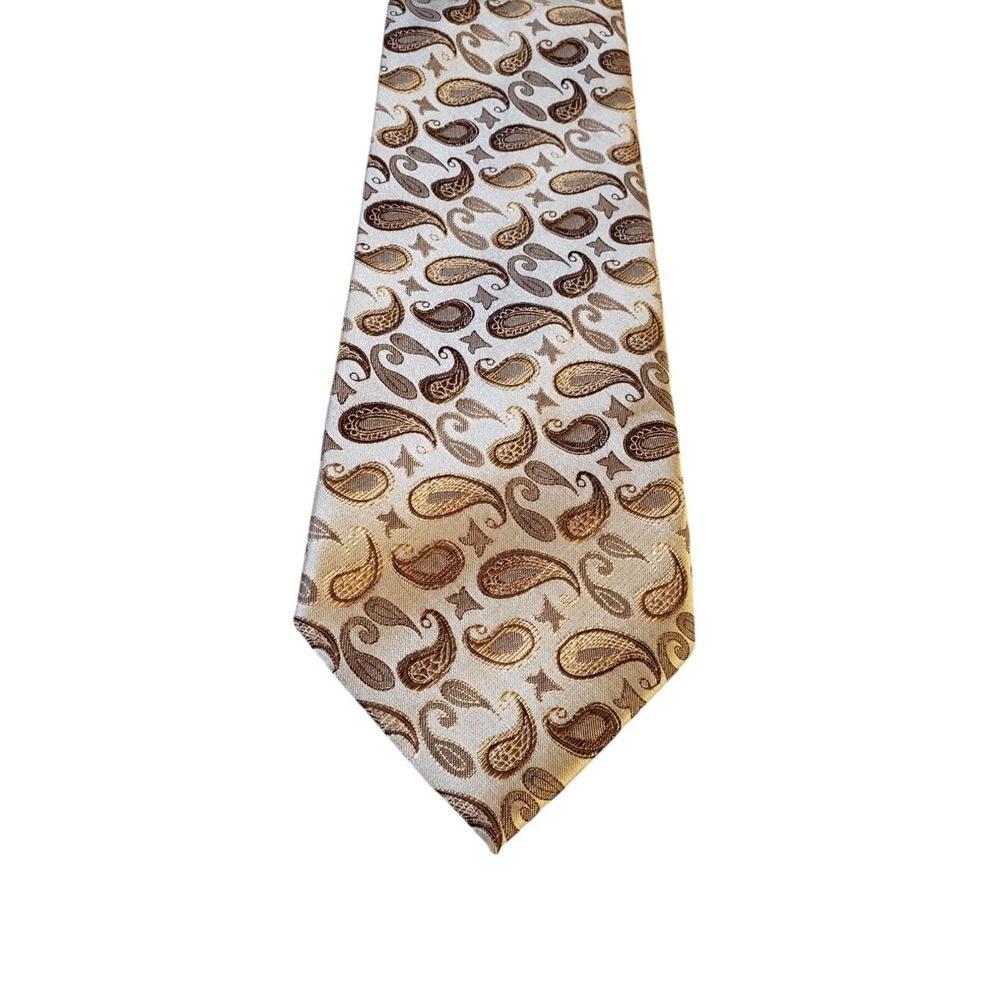Antonia Collection Neck Tie Mens Tan Brown Paisley Luxury Silk Work Church Power